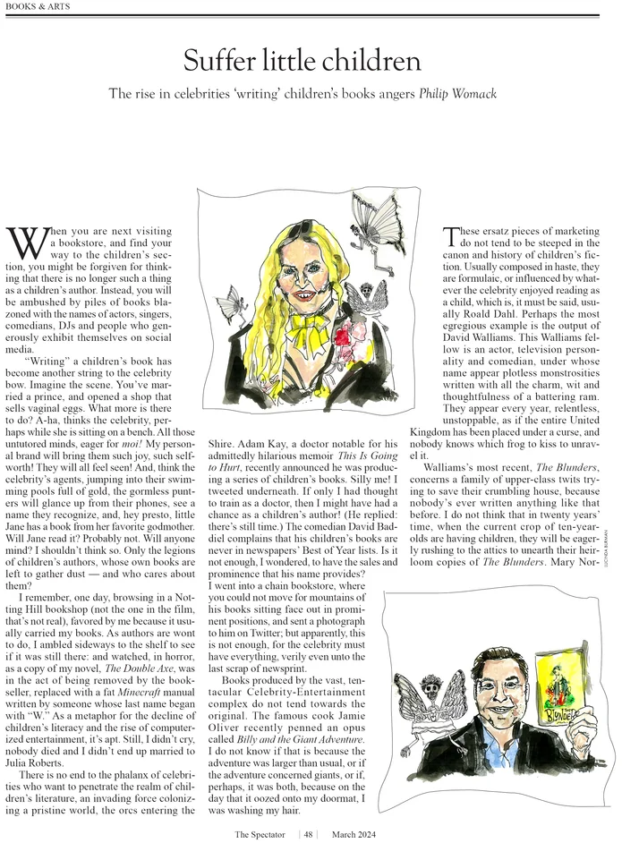 Suffer Little Children first page spread with dramatic typography